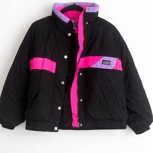 Vintage CB Sports Black Purple Pink Fill Down Puffer Jacket Medium